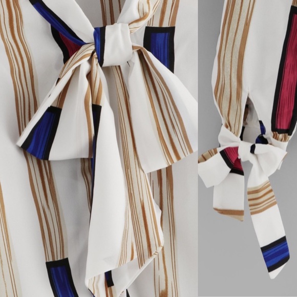 STRIPE PUSSY BOW LONG SLEEVE TOP - Picture 3 of 3